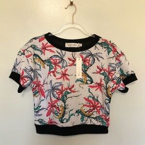 T-Bags Los Angeles Cropped Short Sleeve Sweatshirt Floral Lizards New XS